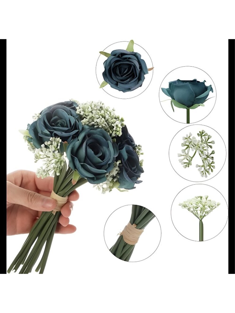 24 Heads Blue Rose Artificial Flowers with Stems, 4 Bouquets